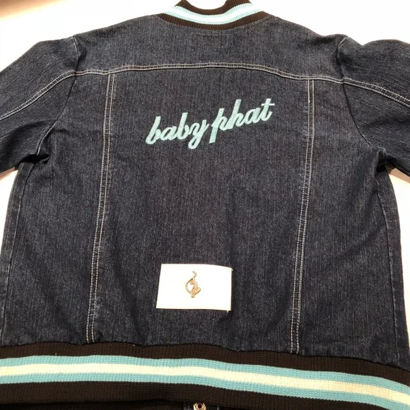 Baby Phat Women's Dark Blue Jean Jacket with Teal Accents - Picture 3 of 5